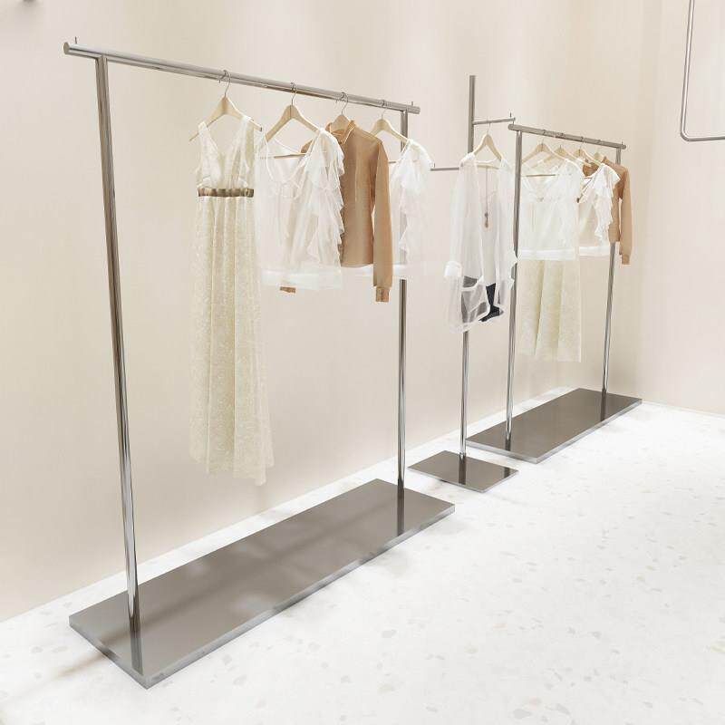 服装店落地式展示架不锈钢拉丝男女童装店专用中岛货架银色挂衣杆