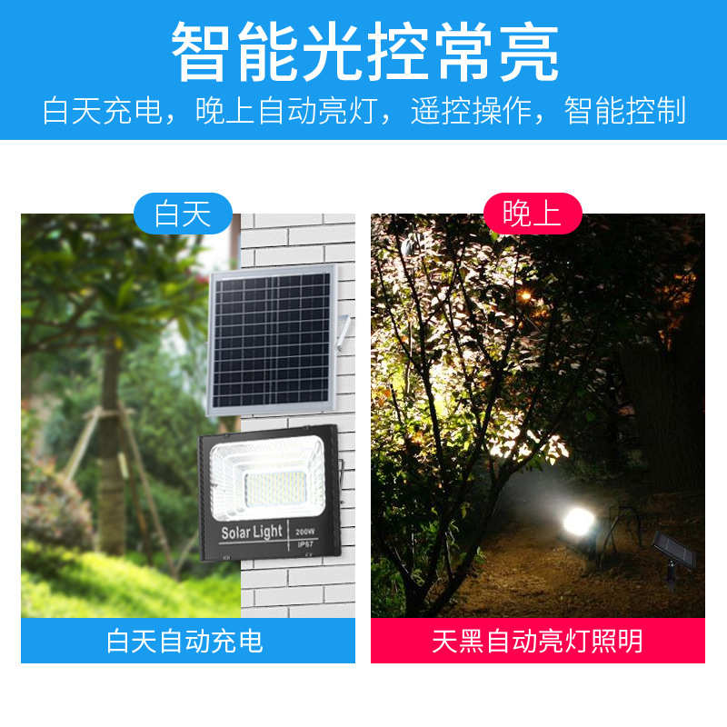 智能光控太阳能投光灯家用庭院led泛光灯室外防水道路照明灯