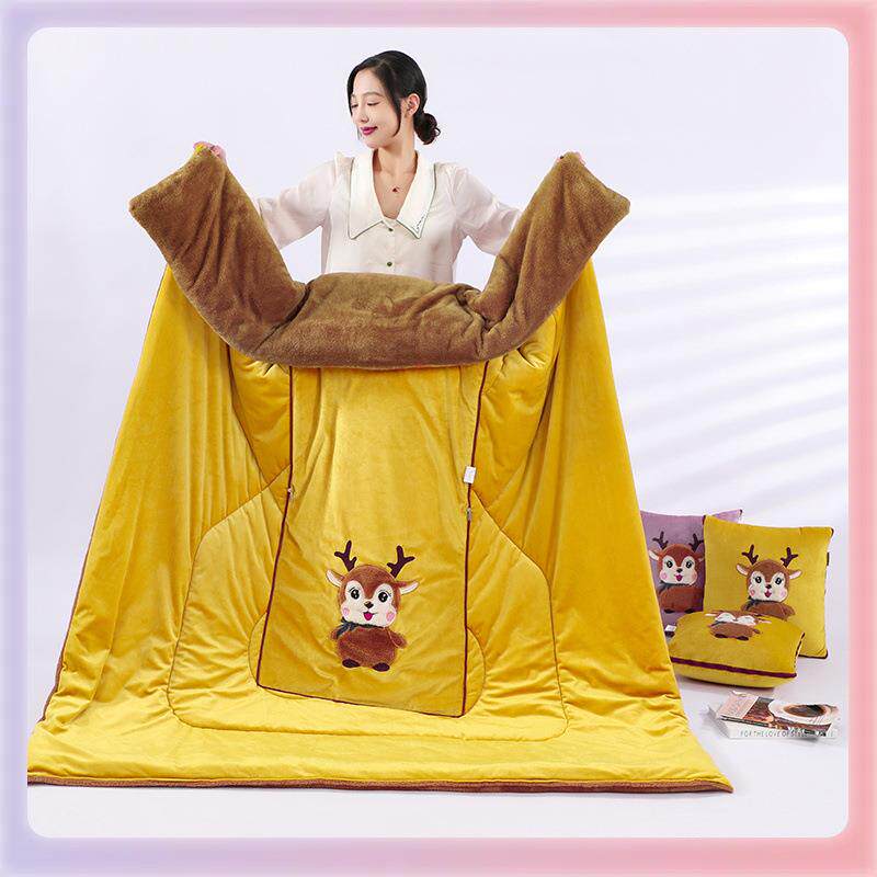 ?抱枕被子两用Fh($p@v^加车合厚冬季车枕用枕头小靠办公室车内二