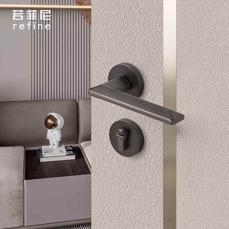 门锁室内卧室现代简约房门锁镍拉丝木门轻奢门把手家用通用型锁具