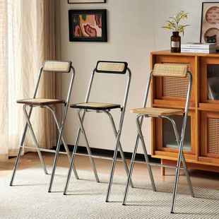 2025新款中古风折叠吧台椅设计师高脚凳子55cm坐高椅子覆古岛台椅