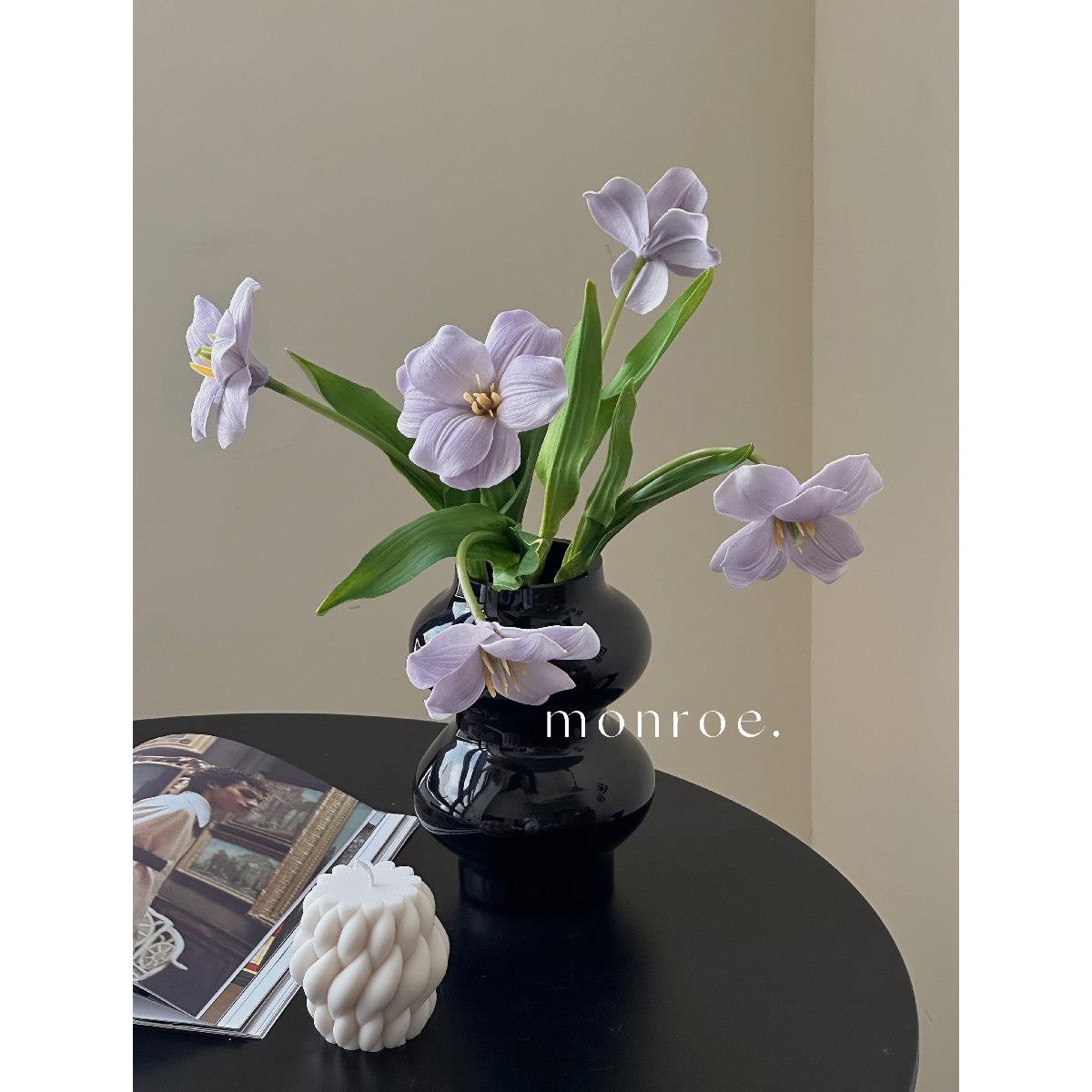 黑葫芦·梦鹿花器 中古花瓶纯黑色时尚异形玻璃花瓶客厅茶几装饰