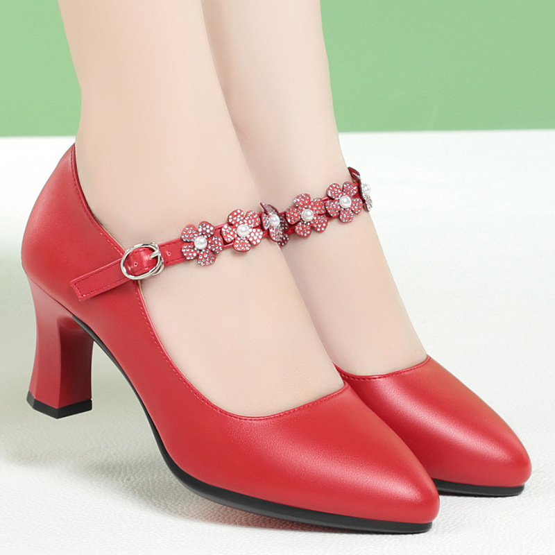 欧洲站旗袍鞋中老年走秀鞋妈妈鞋单鞋粗跟女鞋高跟鞋配旗袍的鞋子