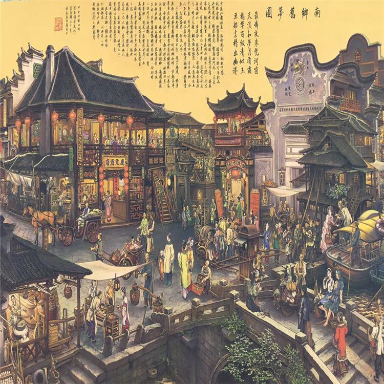 古玩字画复古做旧工艺品长卷手卷南巷旧梦已装裱室内装饰画