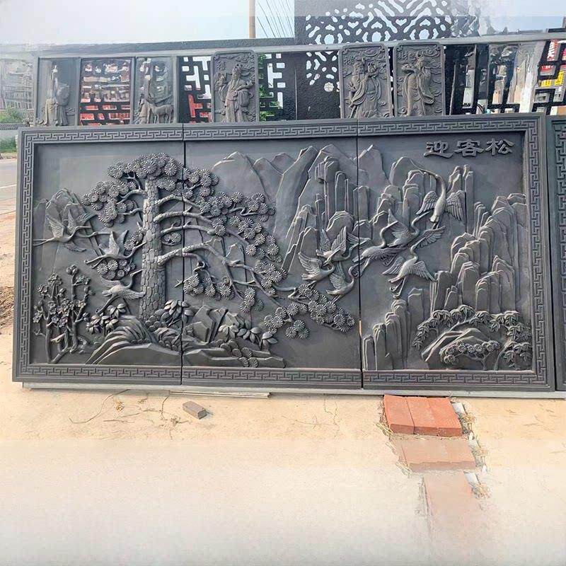中国风砖雕大浮雕大迎宾松百府图古建筑庭院电影墙装饰