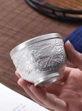 包银茶杯手工浮雕鎏银杯家用礼品茗杯功夫单杯防烫养生茶器银茶盏