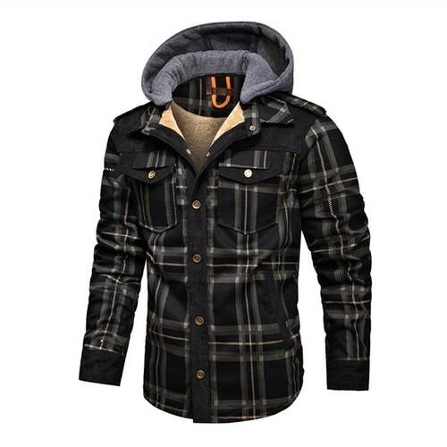 Thick cotton single youth side seam pocket black jacket