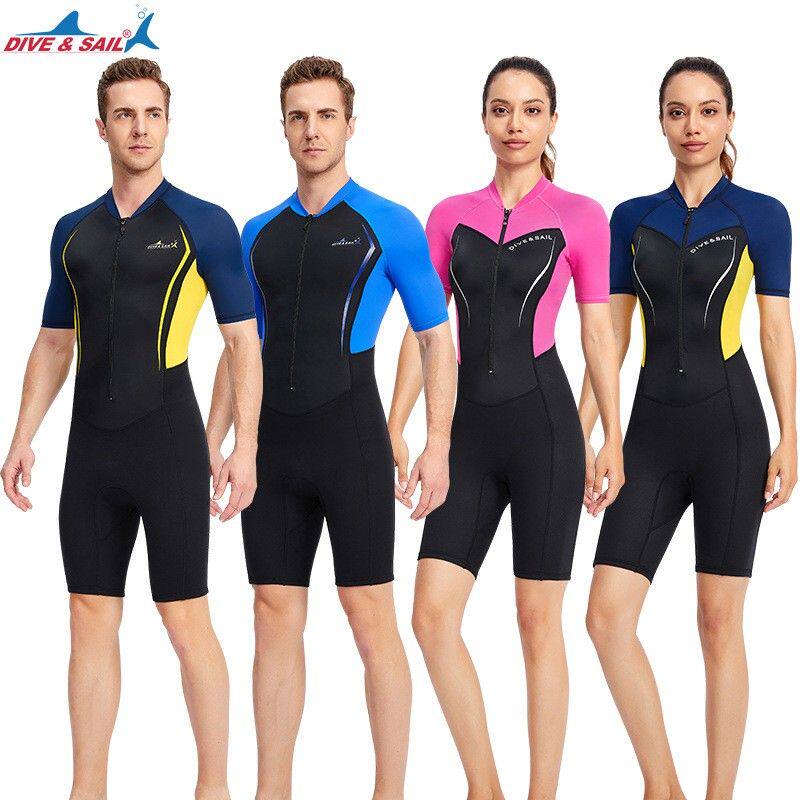 新款1.5MM连体潜水服男短袖短裤保暖潜水衣女士游泳冲浪浮潜湿衣
