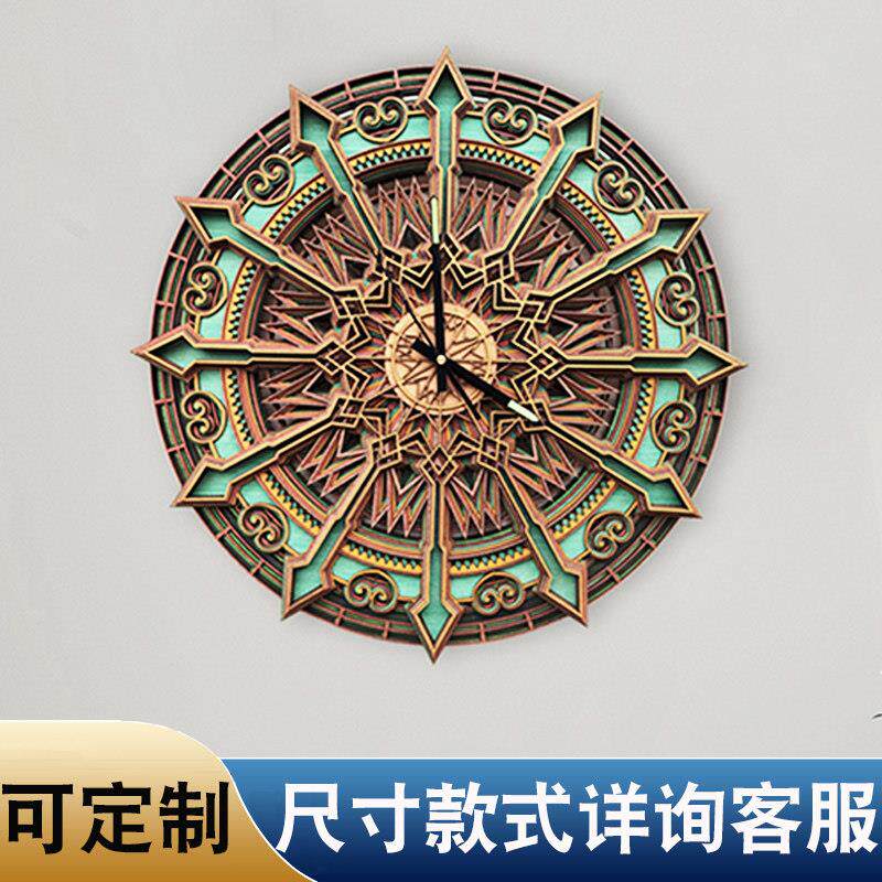 原创时钟时光似箭沙发客厅卧室叠雕艺术装饰画东南亚欧式壁饰挂画