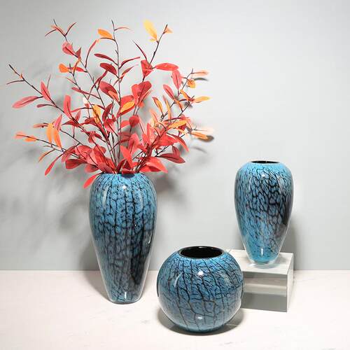 新中式轻奢创意彩色玻璃花瓶摆件客厅玄关装饰样板间美式干花插花