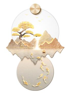 高山流水新中式玄关装饰画大气山水走廊过道挂画入户正对门壁画灯