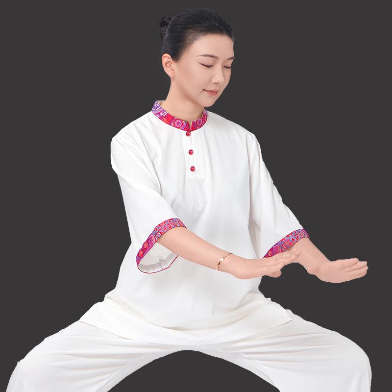 太极服女2025新款棉麻太极拳八段锦练功服男夏薄款短袖洋气