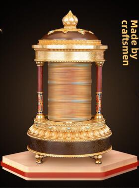 慧宝黄铜电动转轮家用转桶西藏金转筒摆件插电转金桶大小号转简经