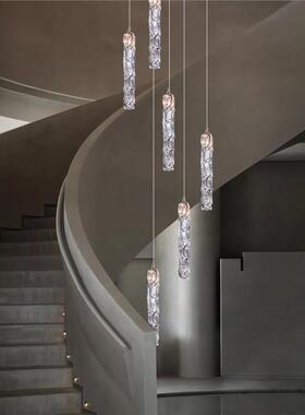 轻奢楼梯吊灯091707现代简别墅楼间空loft复式中旋转梯约长吊灯