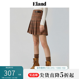 Eland衣恋半身裙女美拉德学院风格纹简约高腰毛呢短裙百褶裙春季