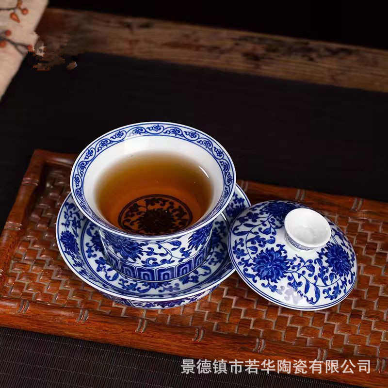 大号茶杯仿古矾水泡红山泥功夫家用陶瓷器三才茶杯盖碗