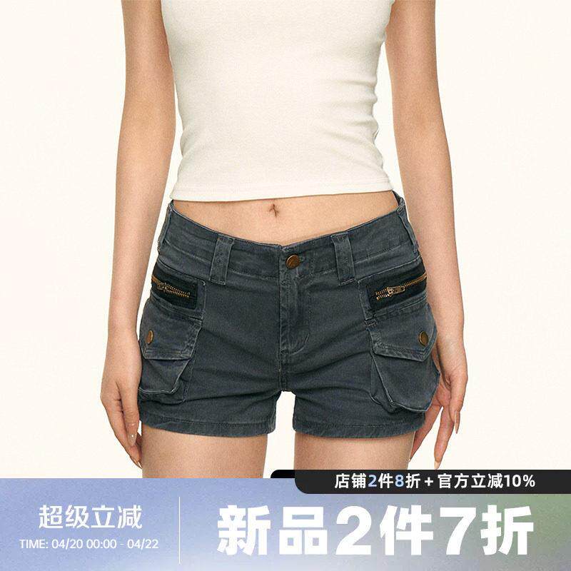 Aaisup 美式复古低腰工装牛仔短裤女夏季多口袋显瘦辣妹包臀热裤