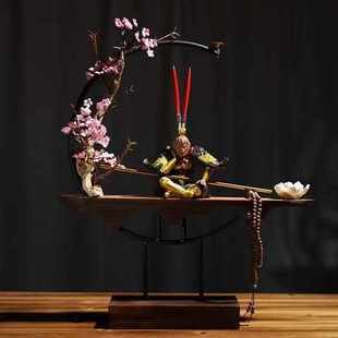 摆件人物送礼装饰礼品倒流香客实木中式厅开业陶瓷禅意家居桌面新