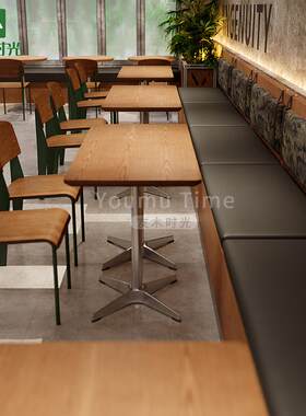 工业风主题餐厅简餐实木桌奶茶甜品烘焙店卡座沙发网红咖啡厅桌椅