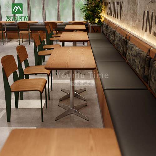 工业风主题厅简餐实木桌奶茶甜卡品烘焙YOUMU-46店发座沙网红餐咖