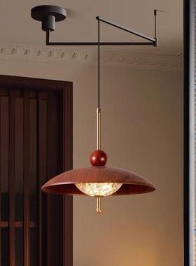 中古风可升降餐桌吊灯复古灯卧室床木吧头吊线胡桃色玄关91930台