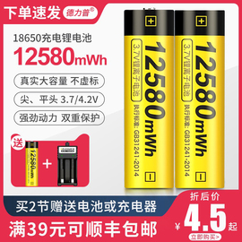 德力普18650锂电池大容量，充电器3.7v平头，强光手电筒小风扇可通用