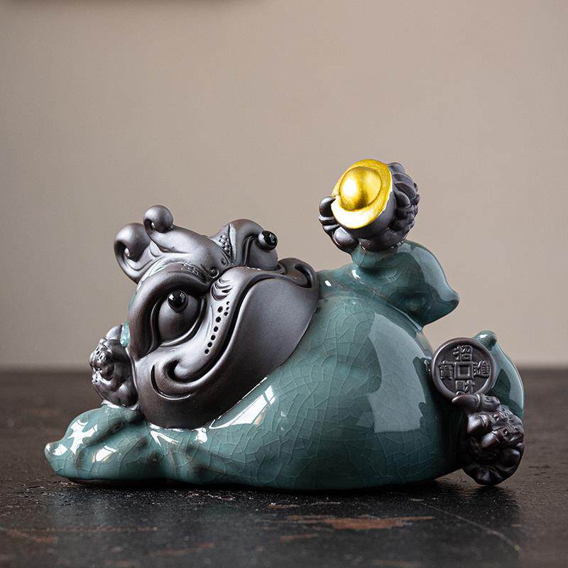 高档大号陶招财瓷三足金蟾摆件家居饰办公室装哥窑蟾蜍工艺 礼品