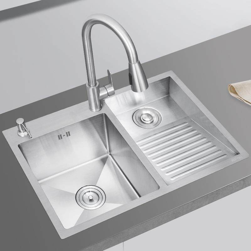 阳台洗衣盆带搓衣板家用SUS304不锈钢大号手工拉丝庭院洗衣池特厚