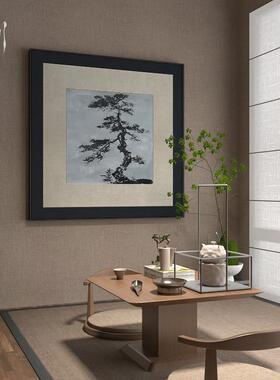 新中式黑色中国风松树进门玄关客厅茶室装饰画背景墙壁画方形挂画