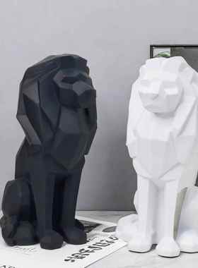 北欧几何狮子摆件创意树脂工艺品家居客厅办公室样板房装饰品