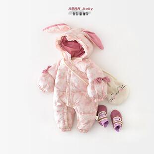 女宝宝冬装公主连体衣外套婴儿棉衣女宝超萌可爱加绒外出服厚棉服