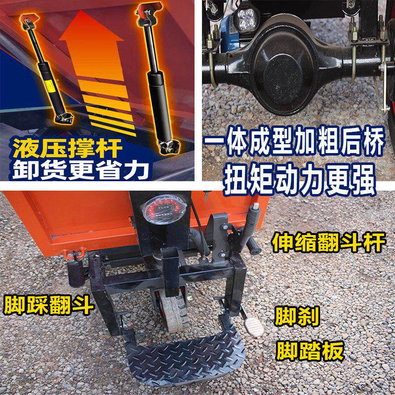 建筑电动手车灰斗车工运地翻斗货车拉沙平养殖料推板车搬车三轮车