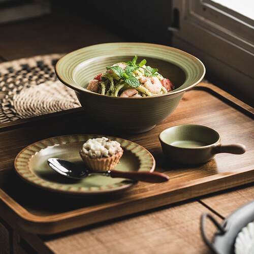 一人食餐具套组陶瓷碗碟盘子覆古精致中古粗陶仪式感家用高级餐盘