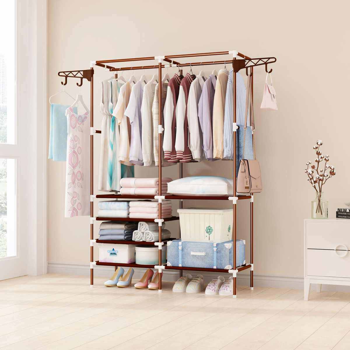 衣帽架落地带鞋架挂衣架组合卧室简易家用客厅多功能组装衣服架,商业/办公家具,衣架,淘宝优惠券,粉丝福利购,淘宝优惠卷