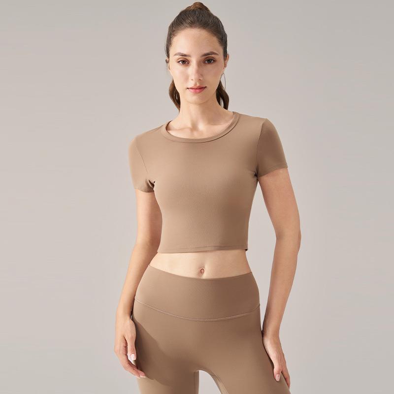T-shirt Neck Tops Tight Women Sports Round Fitness Clothes