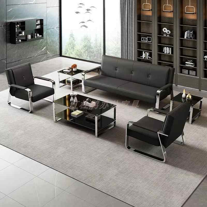 办公室接待会客沙发简约现代小型铁架办公沙发三人位茶几组合排椅