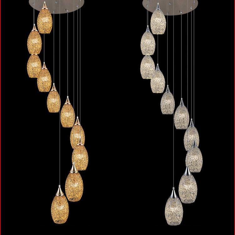 楼梯铝质吊灯现代简约餐厅艺术灯创意个性复式旋转楼梯灯长吊灯