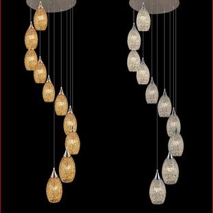 楼梯铝质吊灯现代简约餐厅艺术灯创意个性 旋转楼梯灯长吊灯 复式