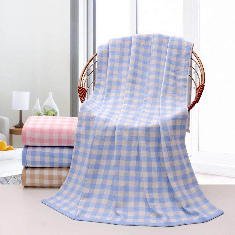 新款直销精梳无捻纯棉浴巾小方格纱布裹身毛巾全面大浴巾成人家用