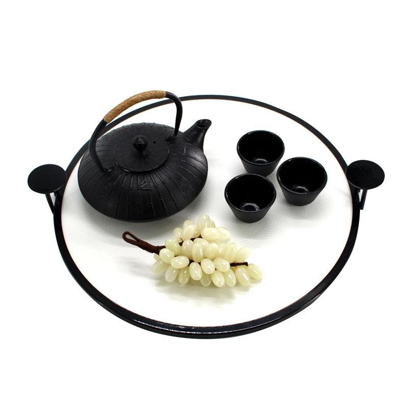新中式样板房装饰品摆件客厅茶具软装工艺品茶具铁壶套装高端摆设