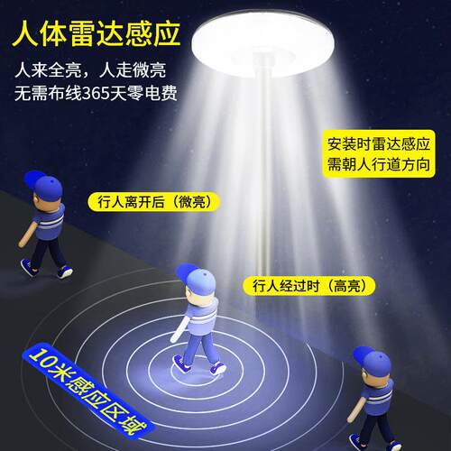 跨境圆形UFO庭院灯别墅小区广场LED感应灯一体化防水太阳能飞碟灯