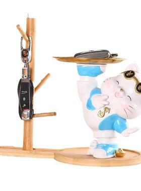 招财猫玄关钥匙收纳托盘摆件家居客厅入户玄关搬家乔迁新居装饰品