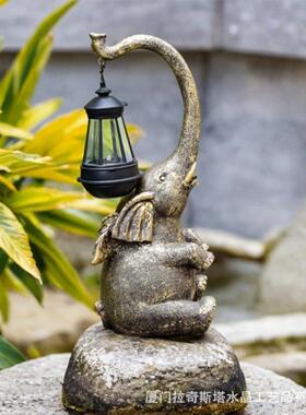 大象摆件户外太阳能庭院装饰草坪灯户外工艺品花园大象雕像摆件