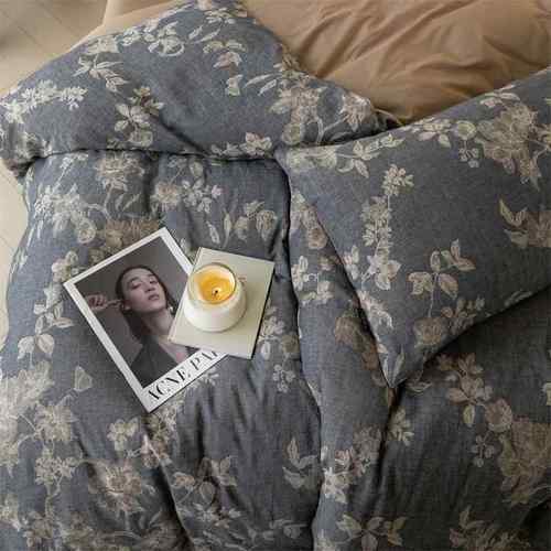 美式复理古全棉织双层KBS纱提花色四件套棉柔软花卉肌被纯套床上