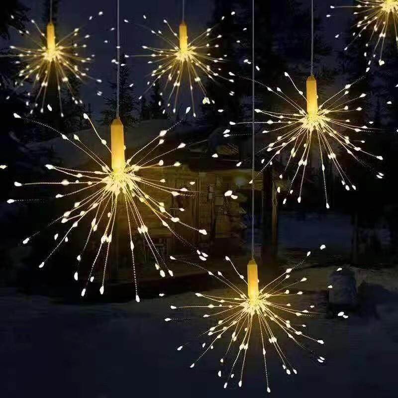 led太阳能悬太阳能灯挂烟花爆炸灯婚布景庆庭院装饰铜线灯