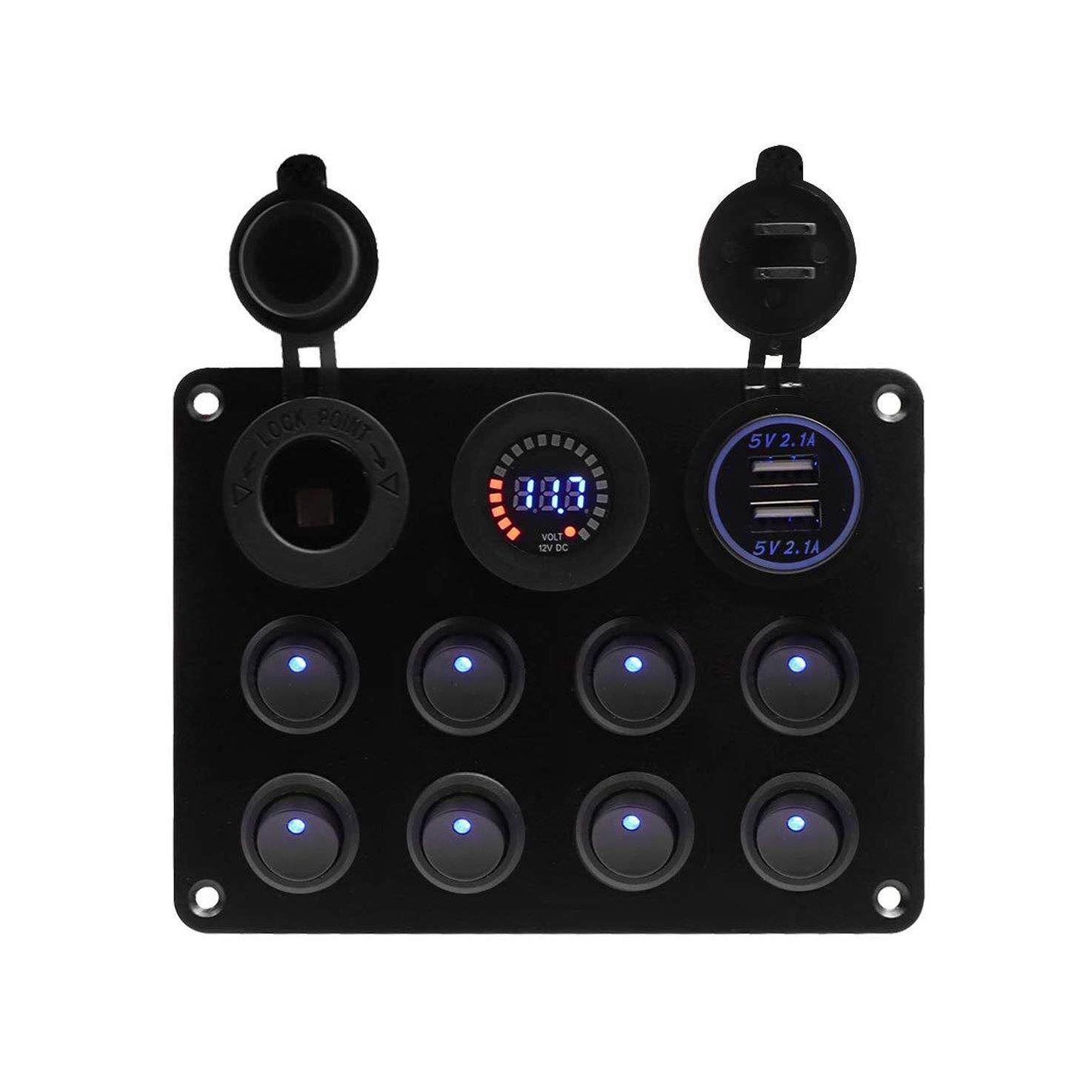 房车8位猫眼开关圆形组合面板车载保险盒电压表电源插座双usb车充