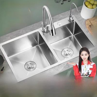 jiwa -不锈钢拉丝工艺加厚手工水槽双槽厨房家用水槽在柜台盆