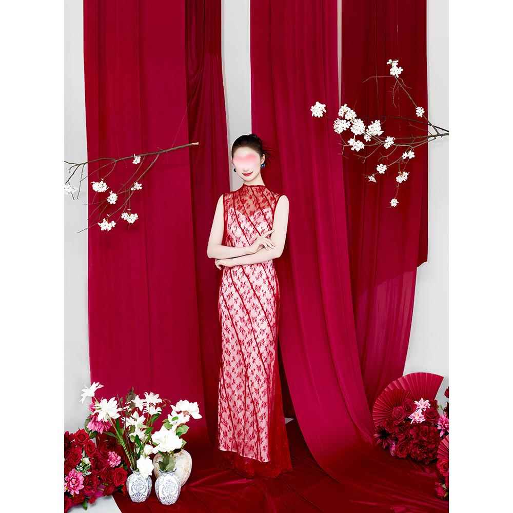 婚房布置高级感帷幔仿真玉兰花晨袍套装结婚装饰婚礼喜庆背景墙