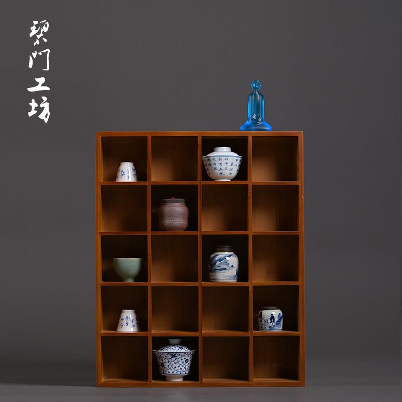 竹制多宝阁台面格子架茶壶茶杯收纳架茶具展示架博古架多格茶架子