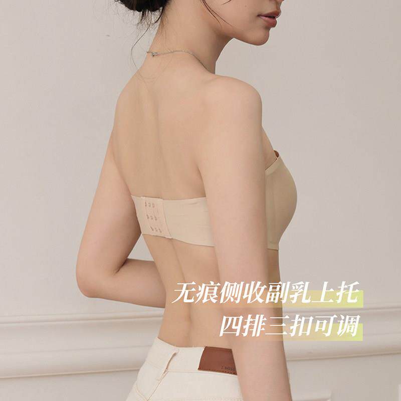 日系隐形无肩带内衣女夏季薄款可拆卸抹胸果冻条3d软支撑裹胸文胸